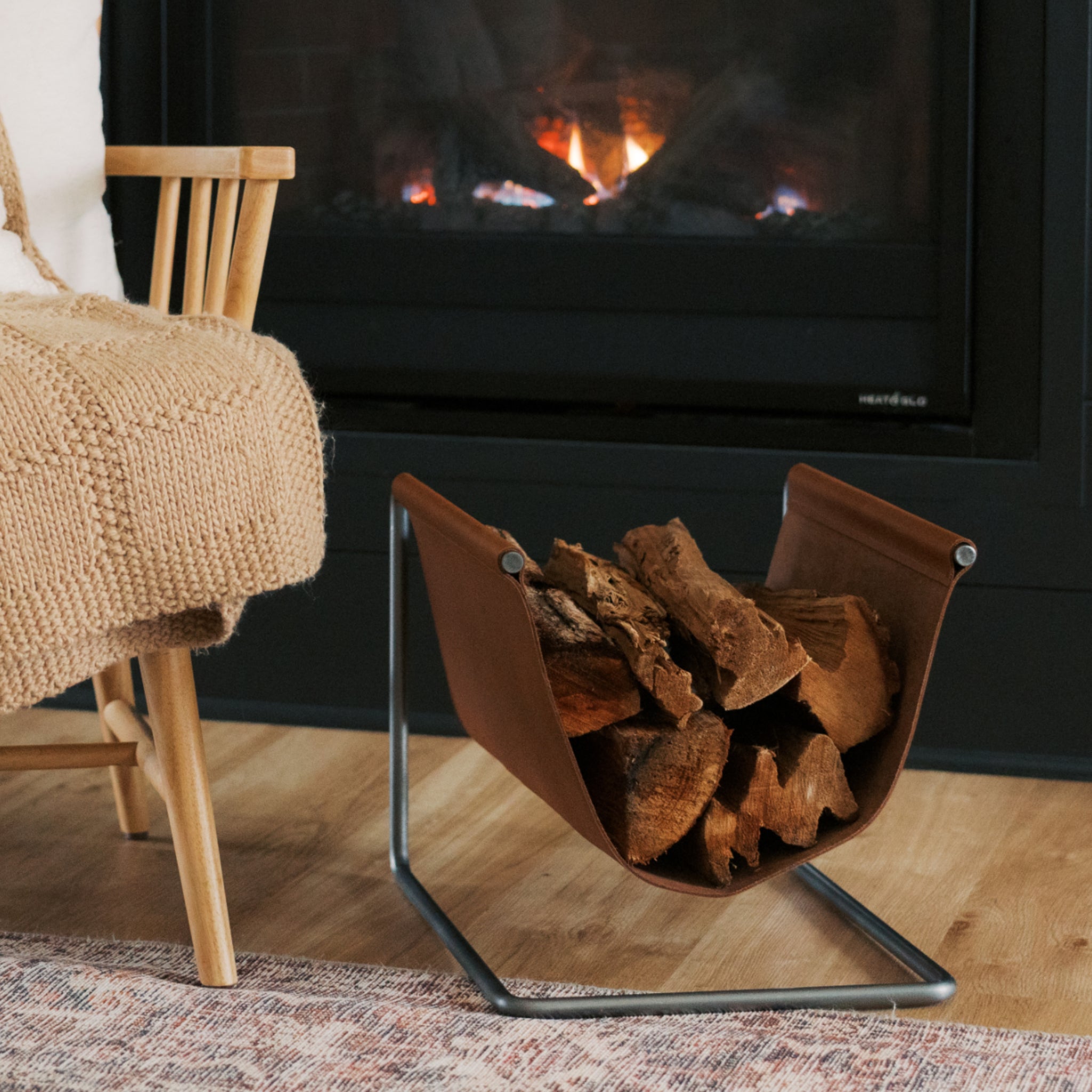 Steel and Leather Indoor Wood Holder