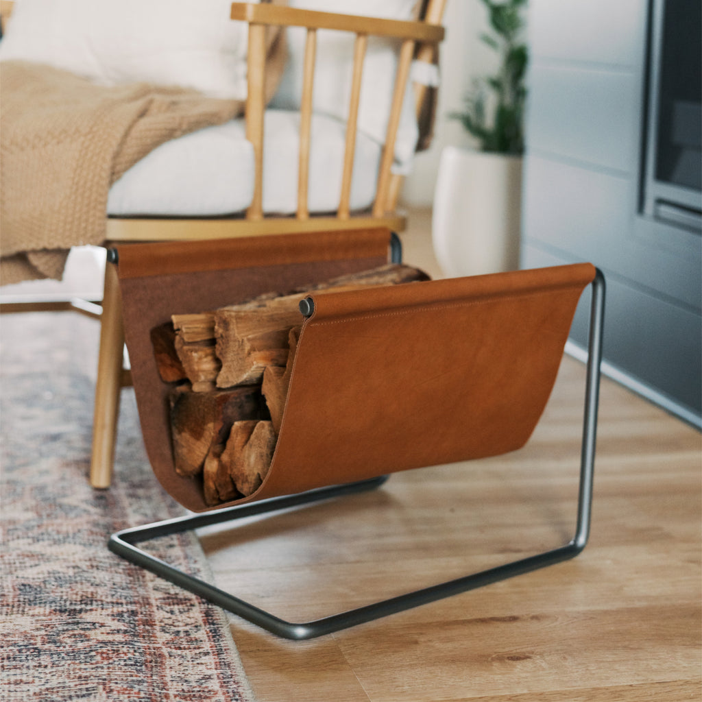 Steel and Leather Indoor Wood Holder