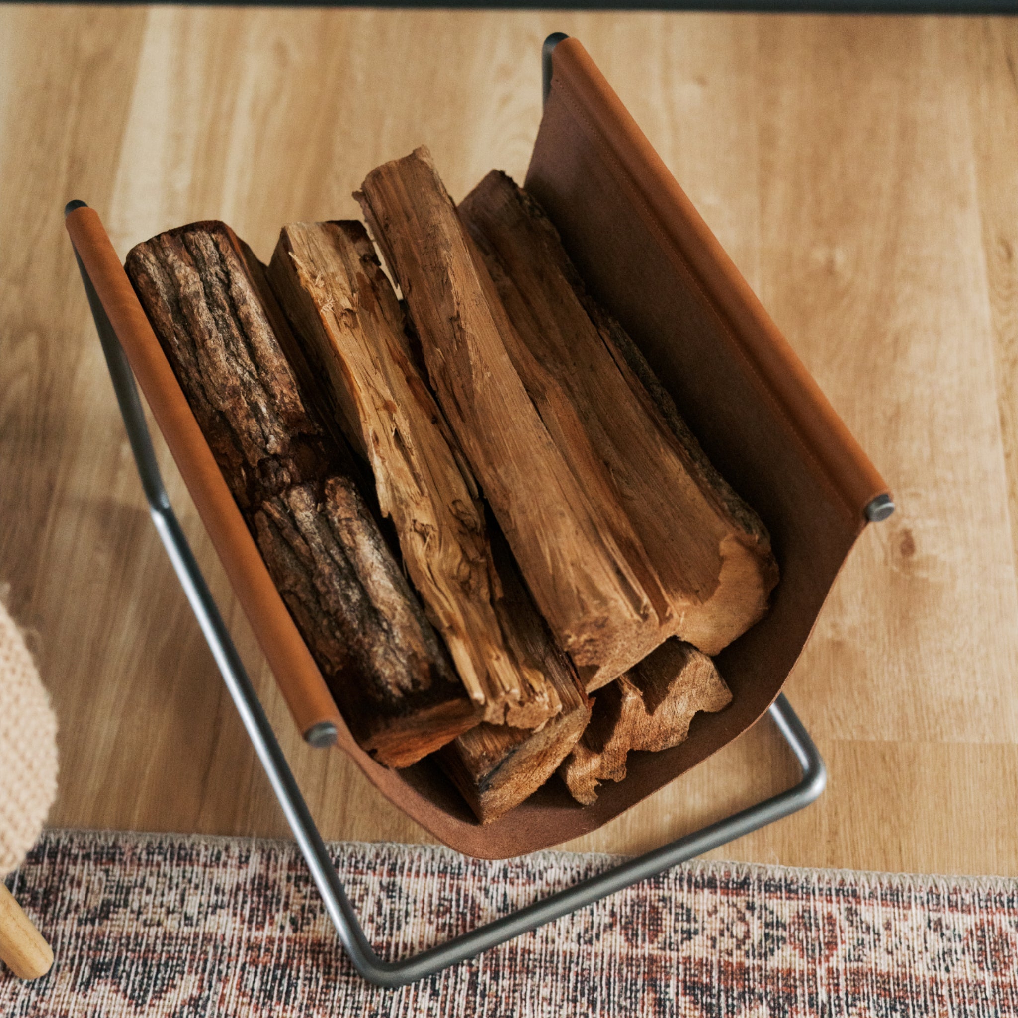 Steel and Leather Indoor Wood Holder
