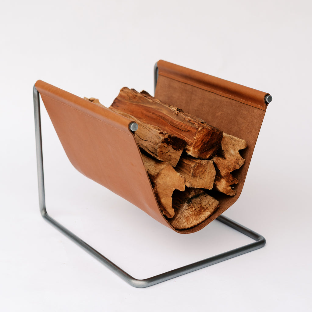 Steel and Leather Indoor Wood Holder