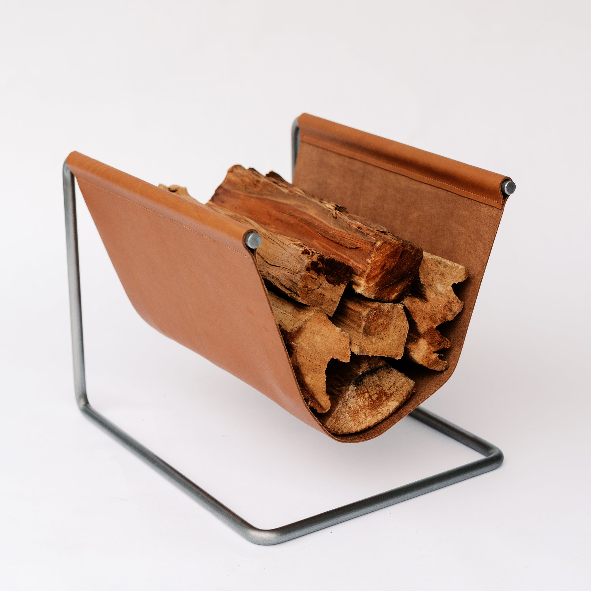 Steel and Leather Indoor Wood Holder