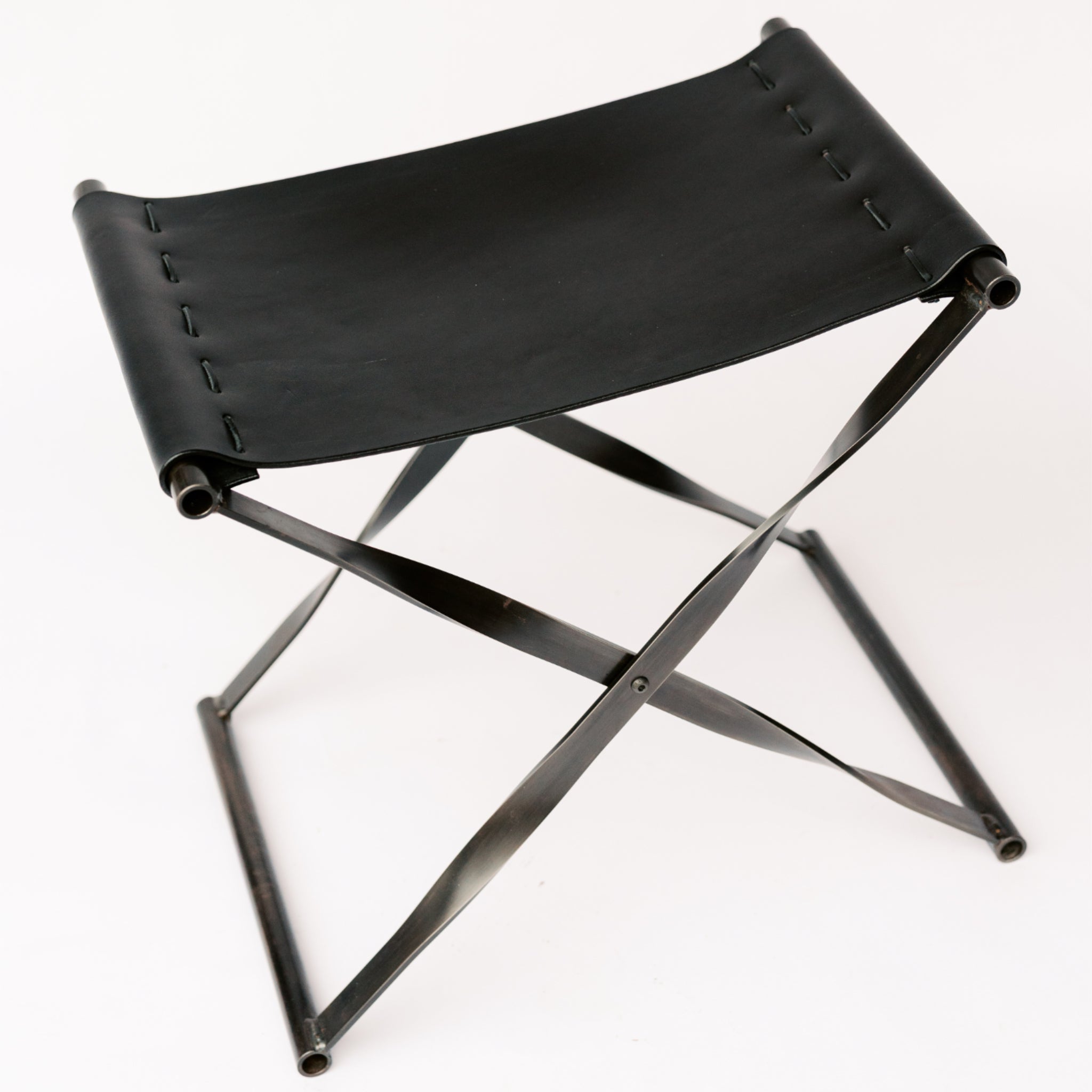 Steel & Leather Folding Stool