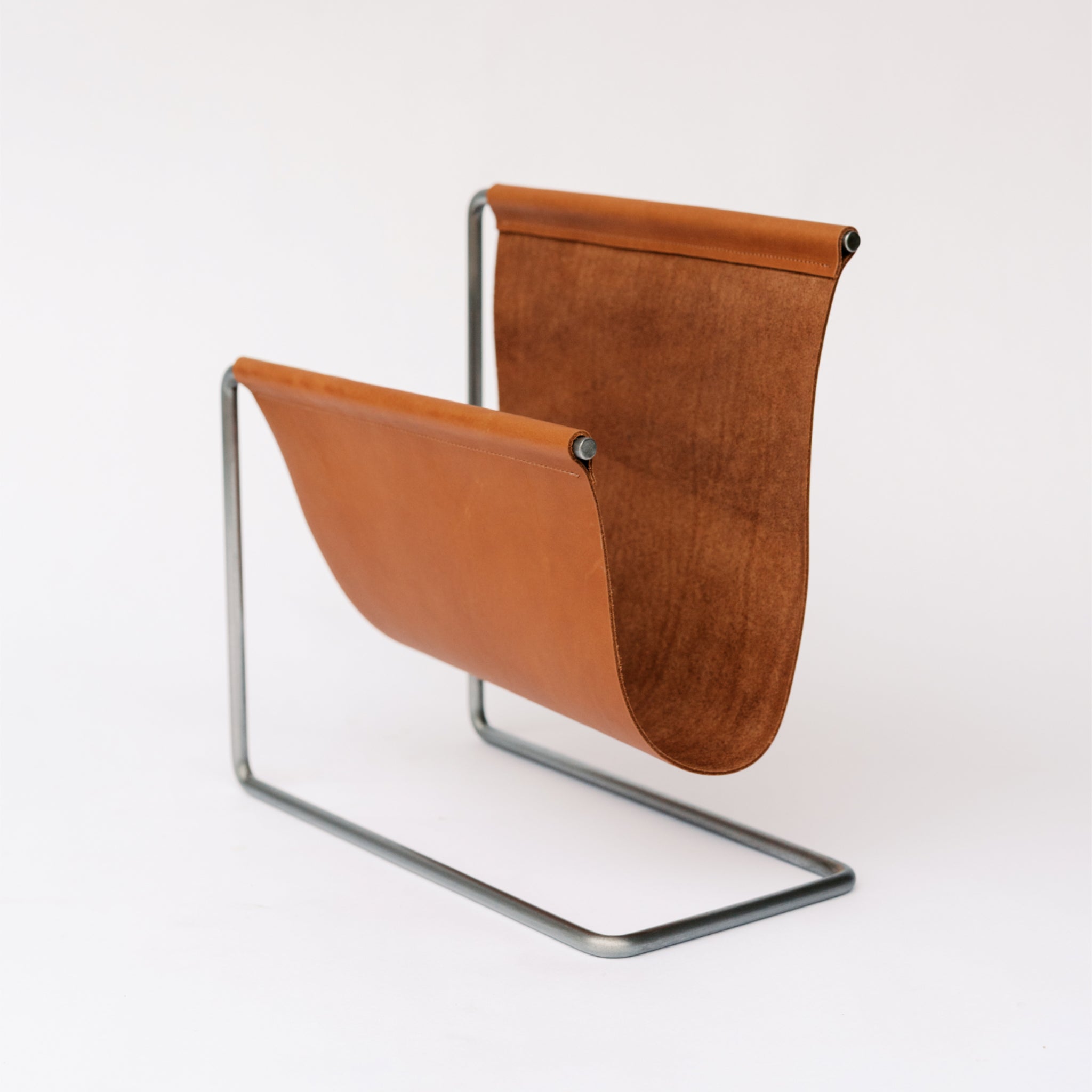 Steel and Leather Magazine Rack