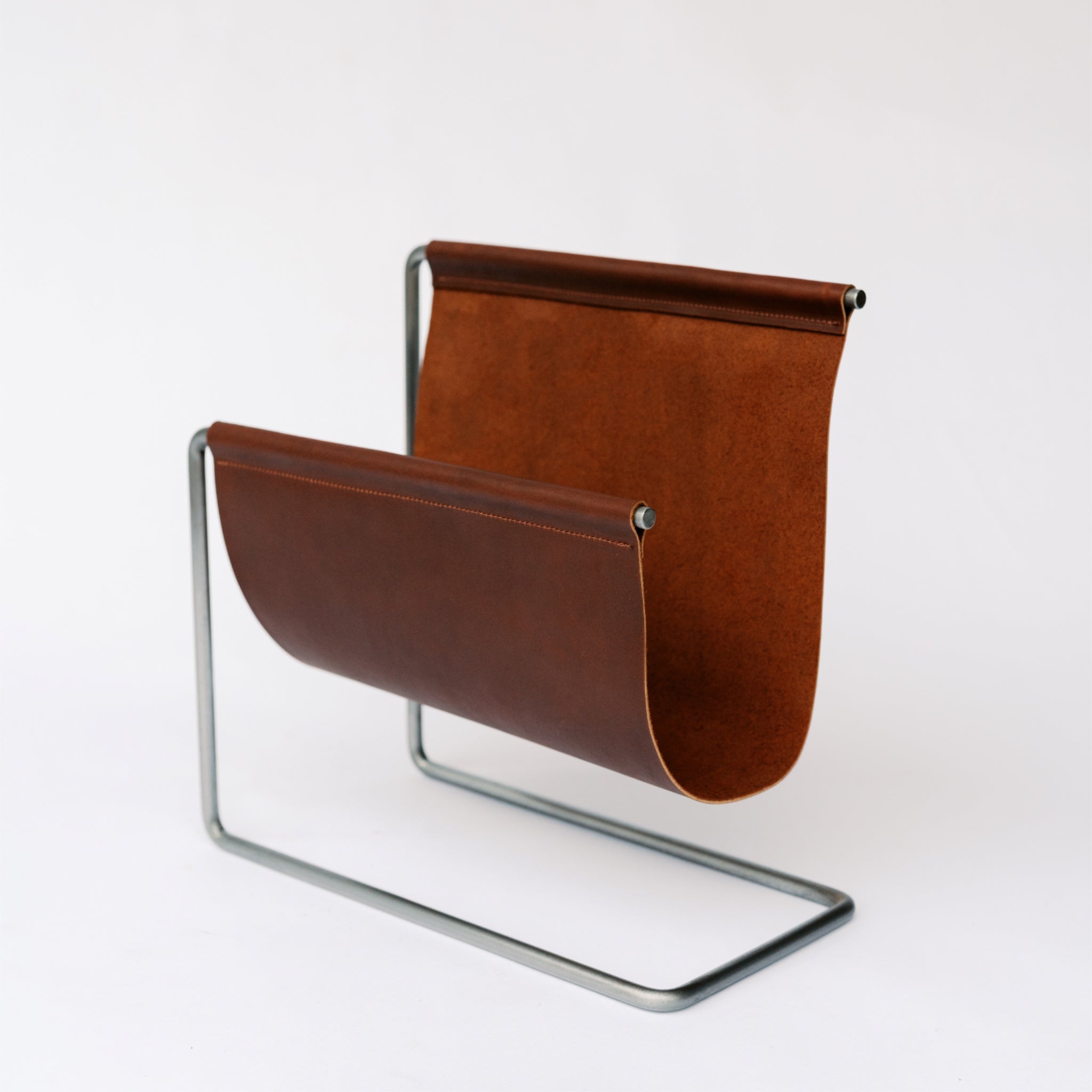 Steel and Leather Magazine Rack