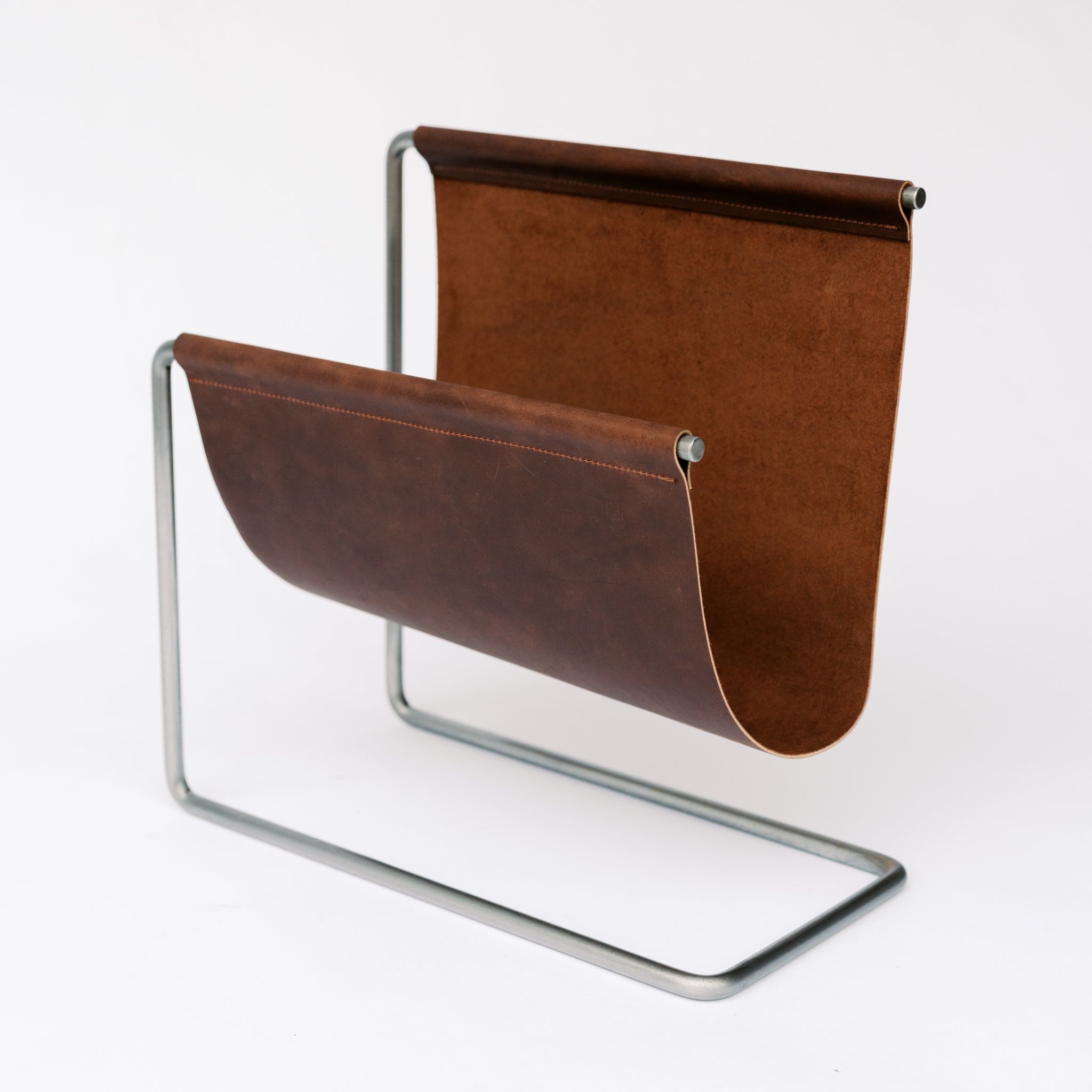 Steel and Leather Magazine Rack