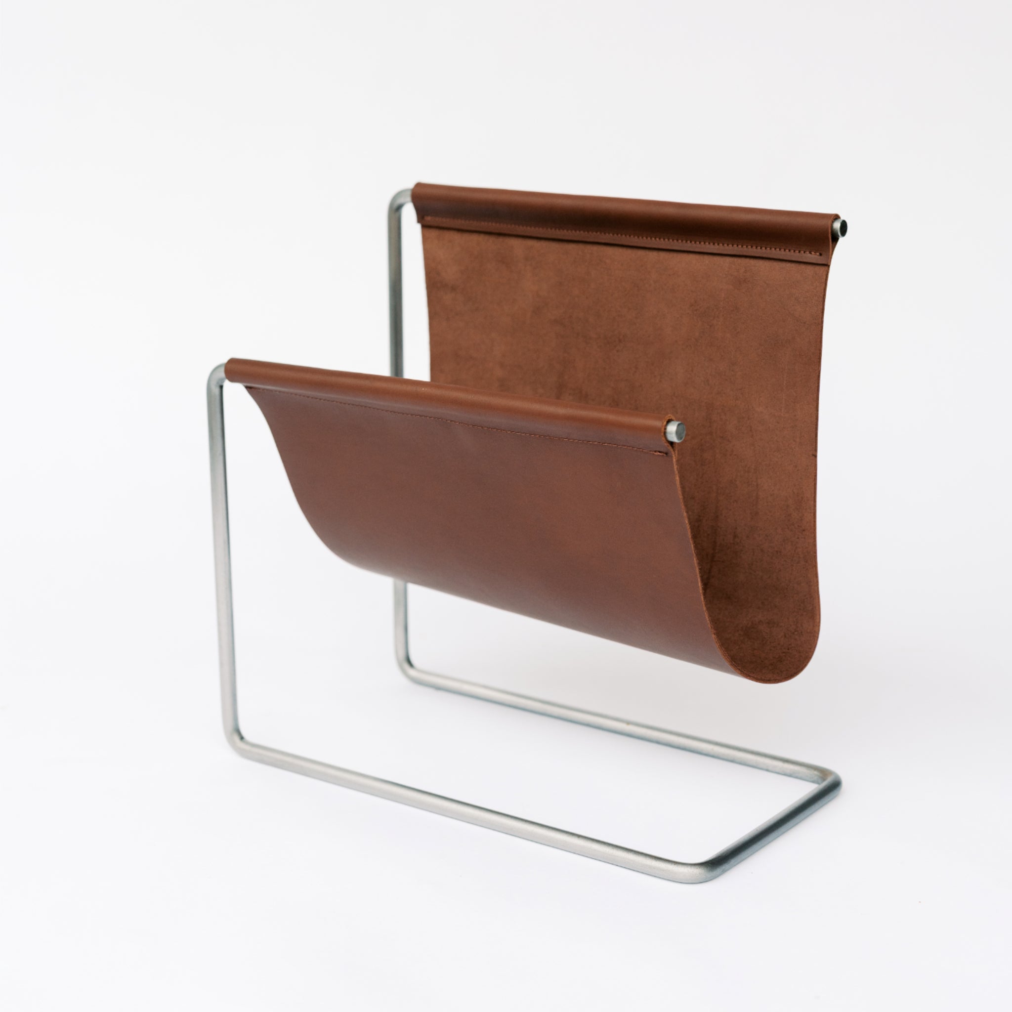 Steel and Leather Magazine Rack