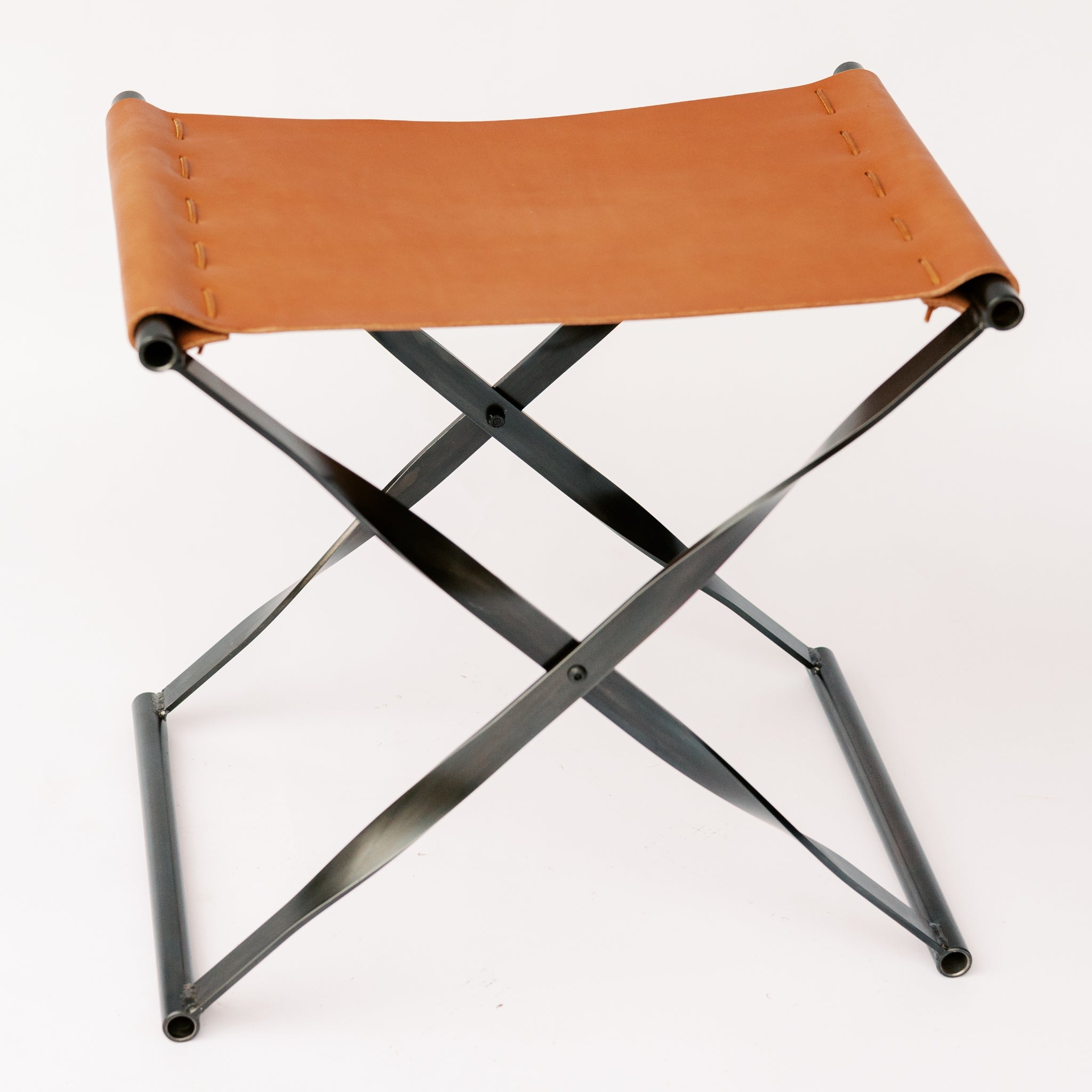 Steel & Leather Folding Stool
