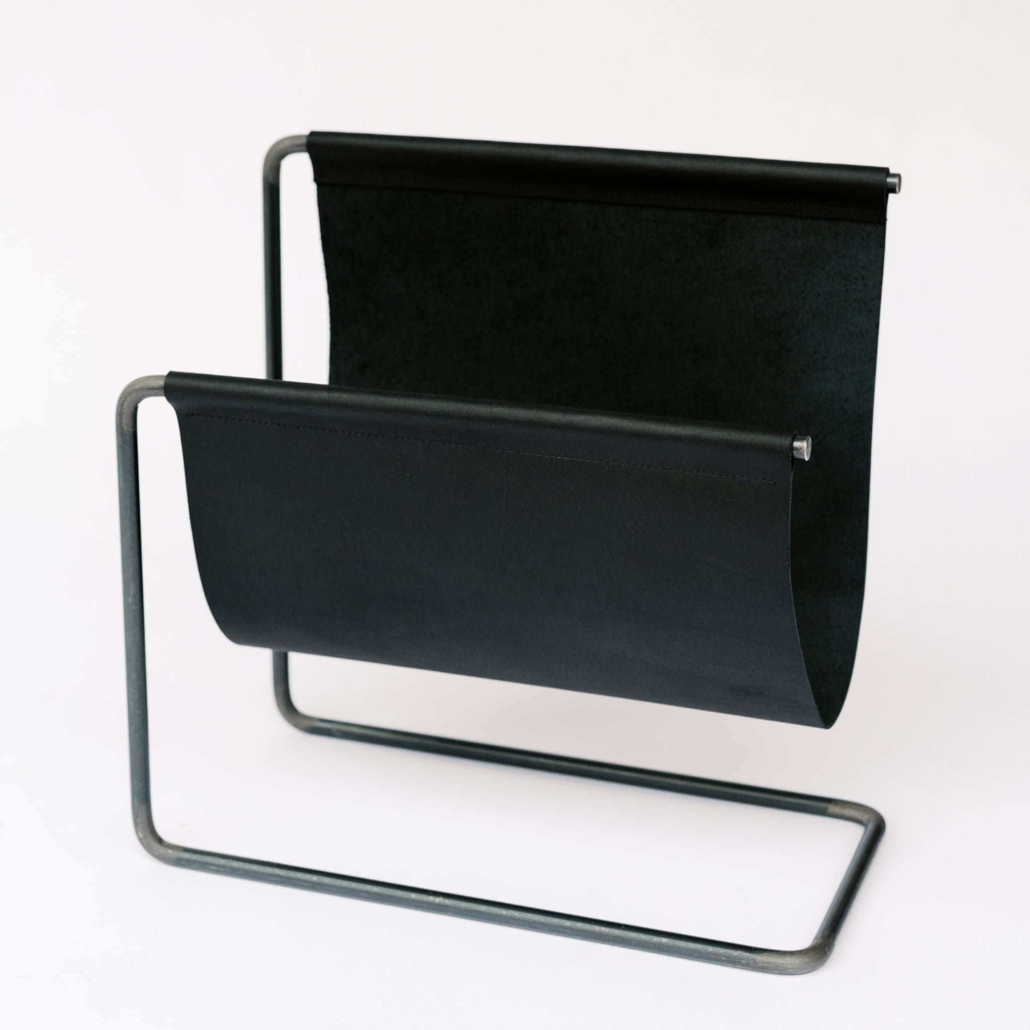 Steel and Leather Magazine Rack