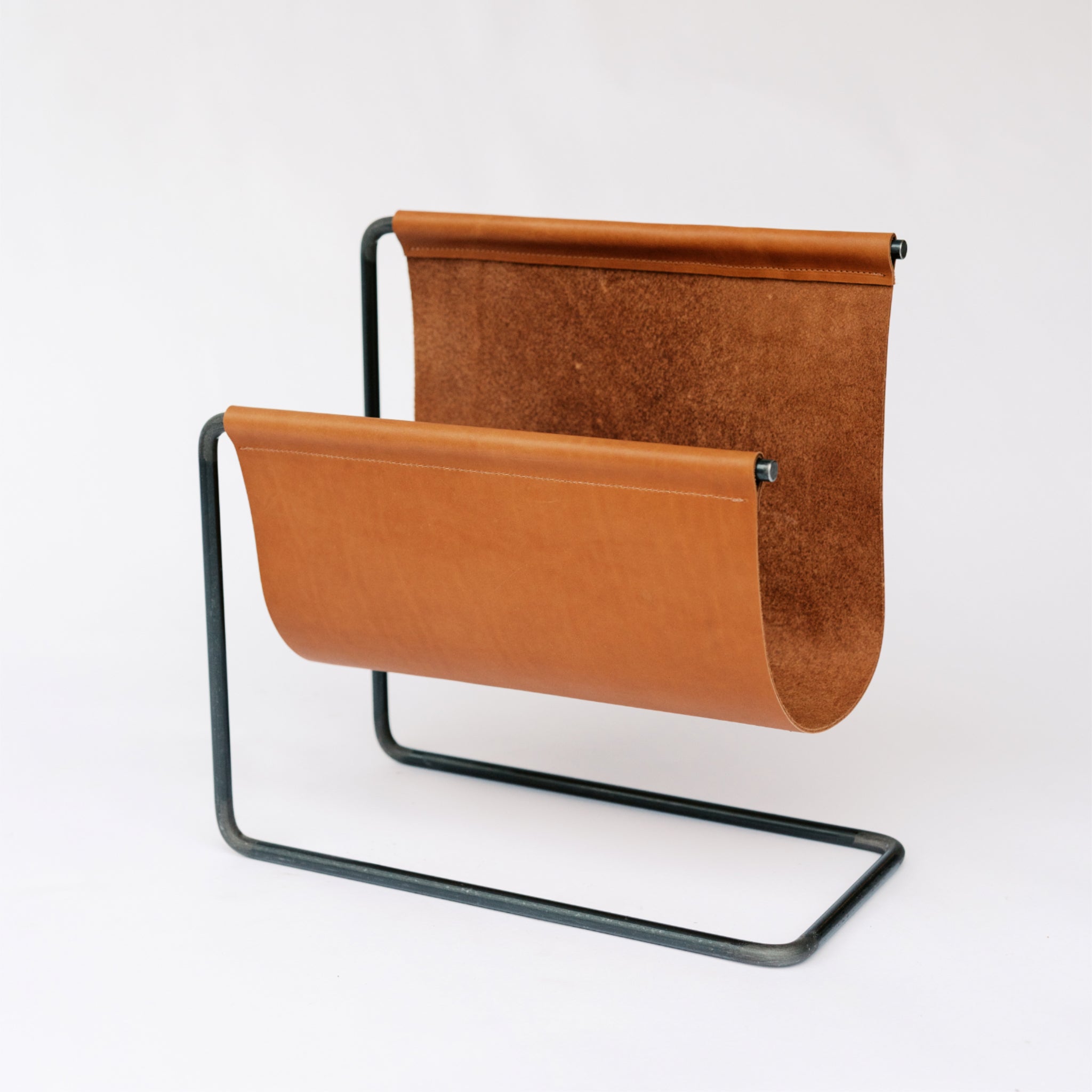 Steel and Leather Magazine Rack
