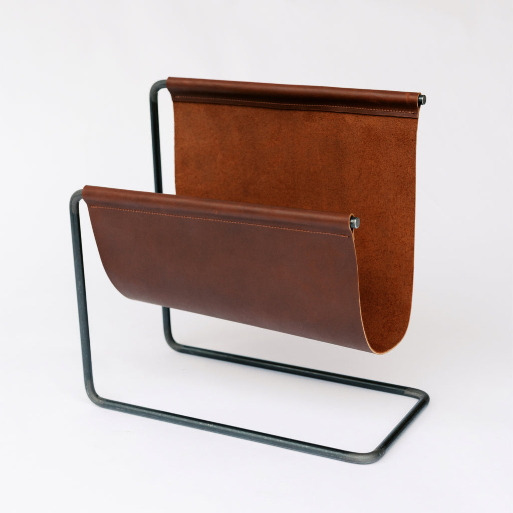 Steel and Leather Magazine Rack