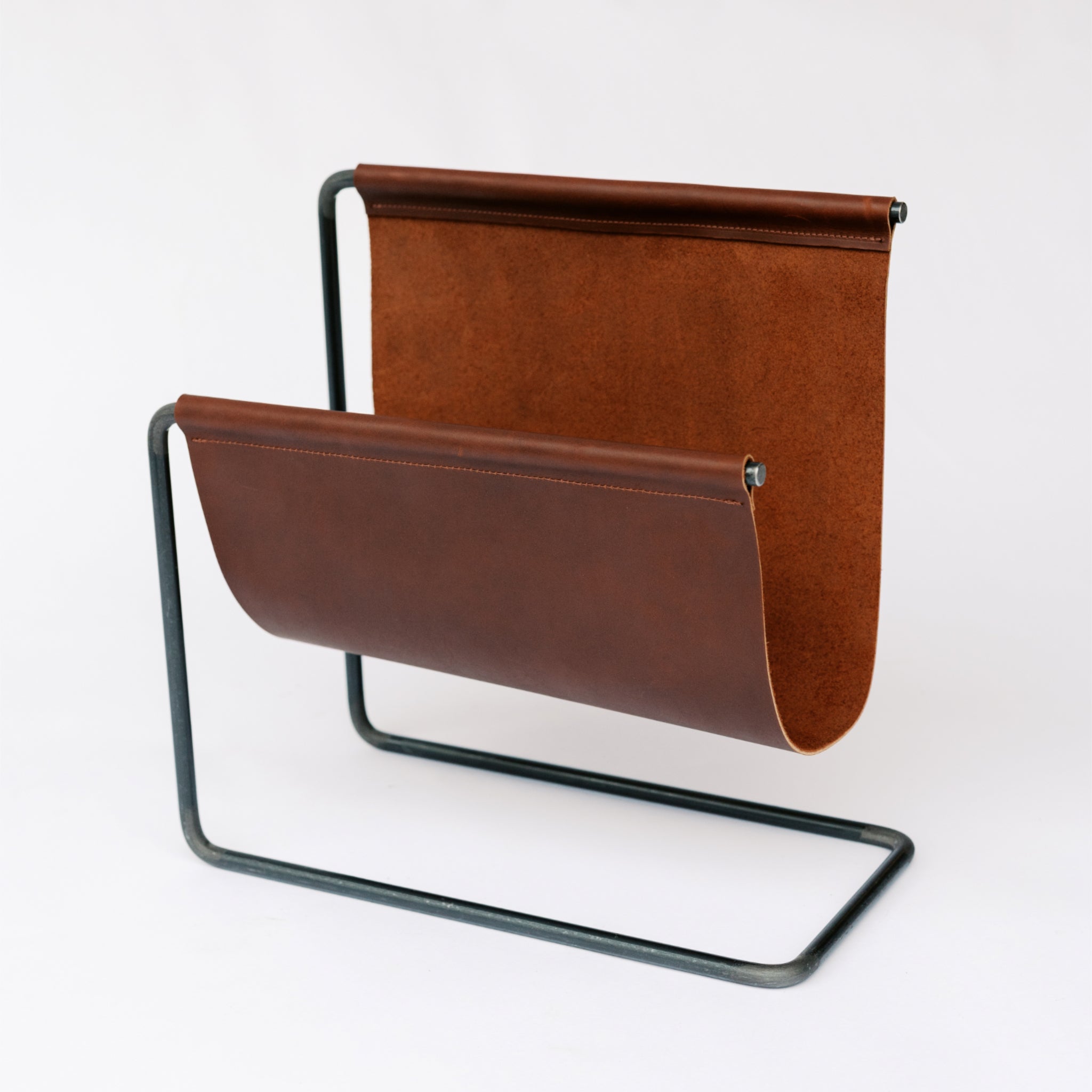 Steel and Leather Magazine Rack
