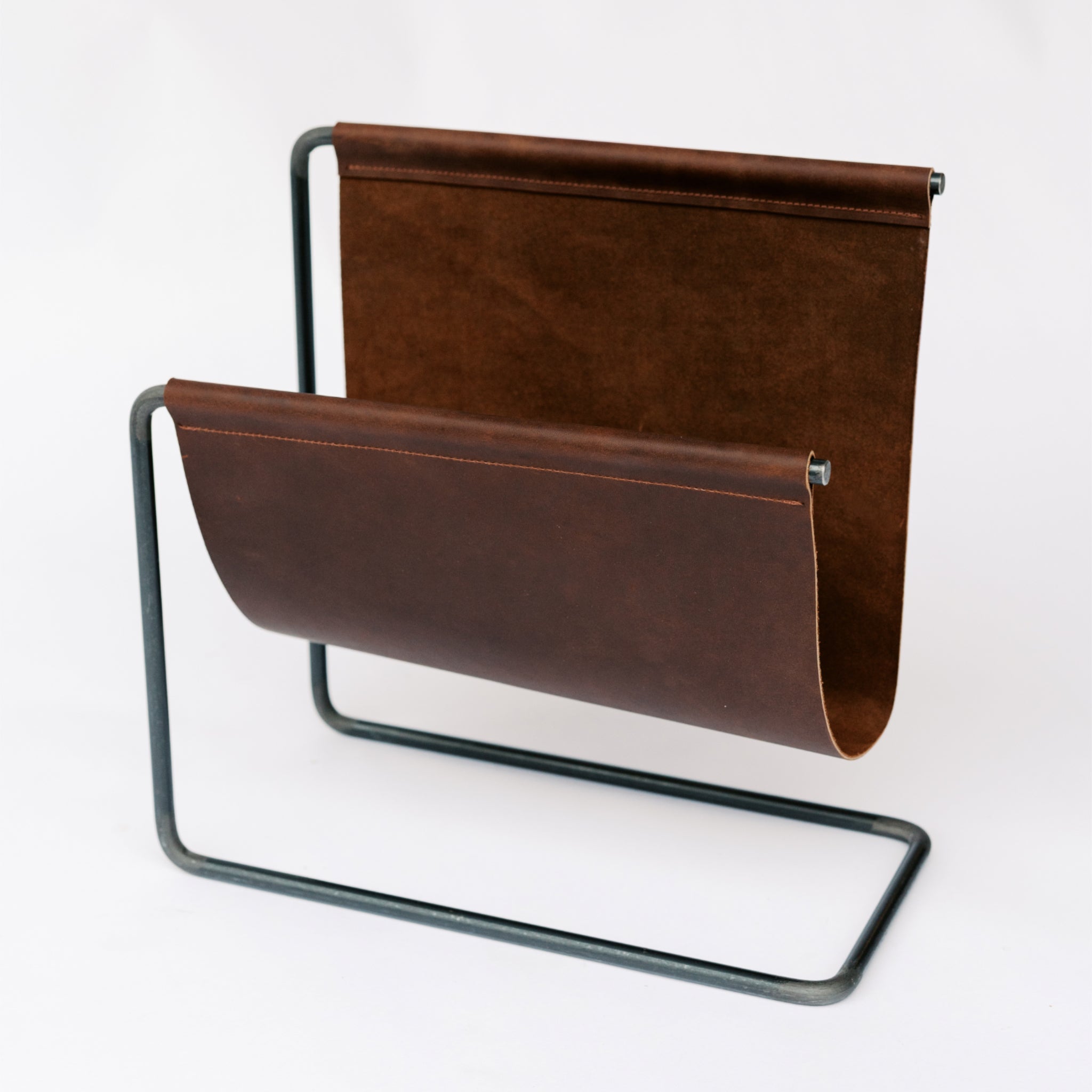 Steel and Leather Magazine Rack