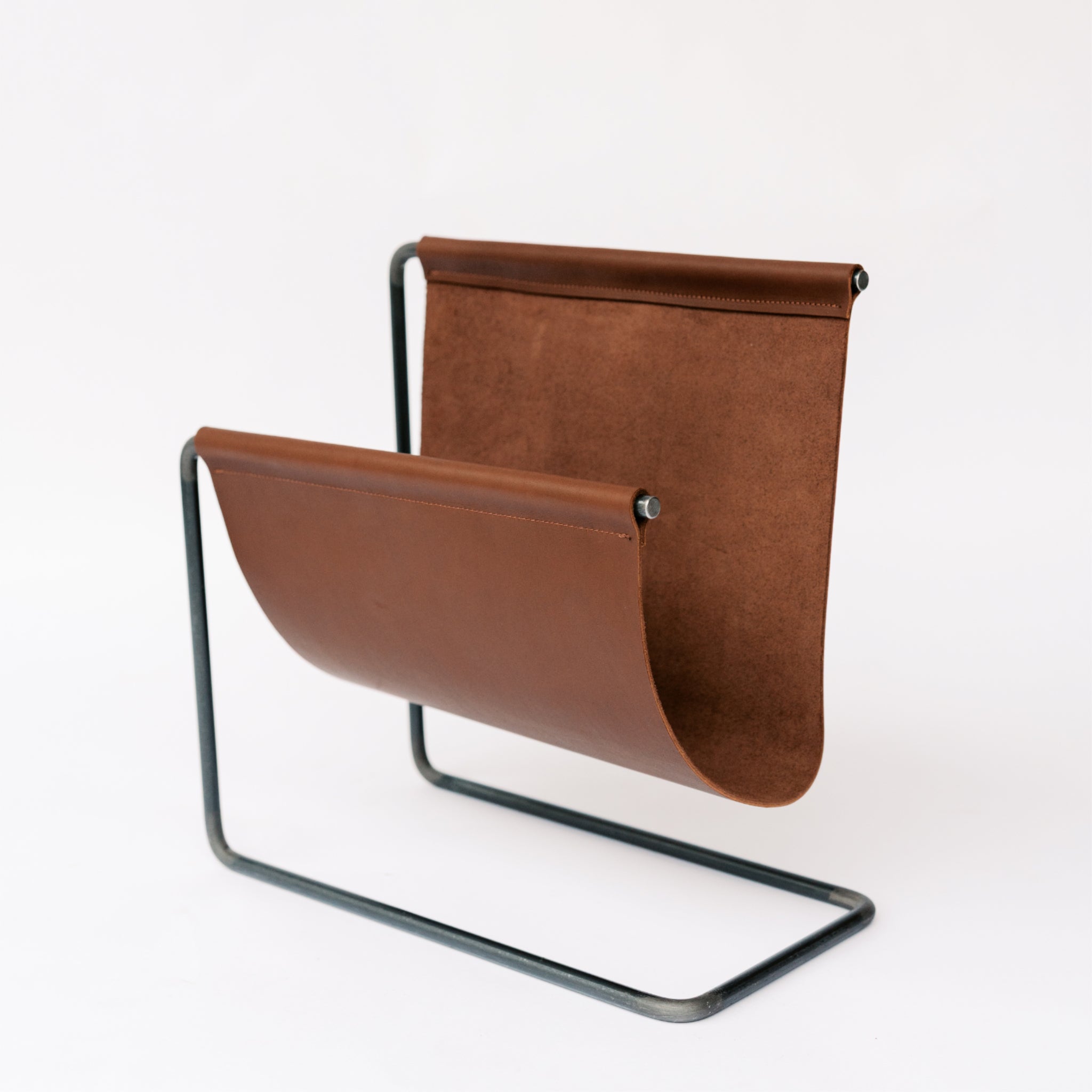 Steel and Leather Magazine Rack