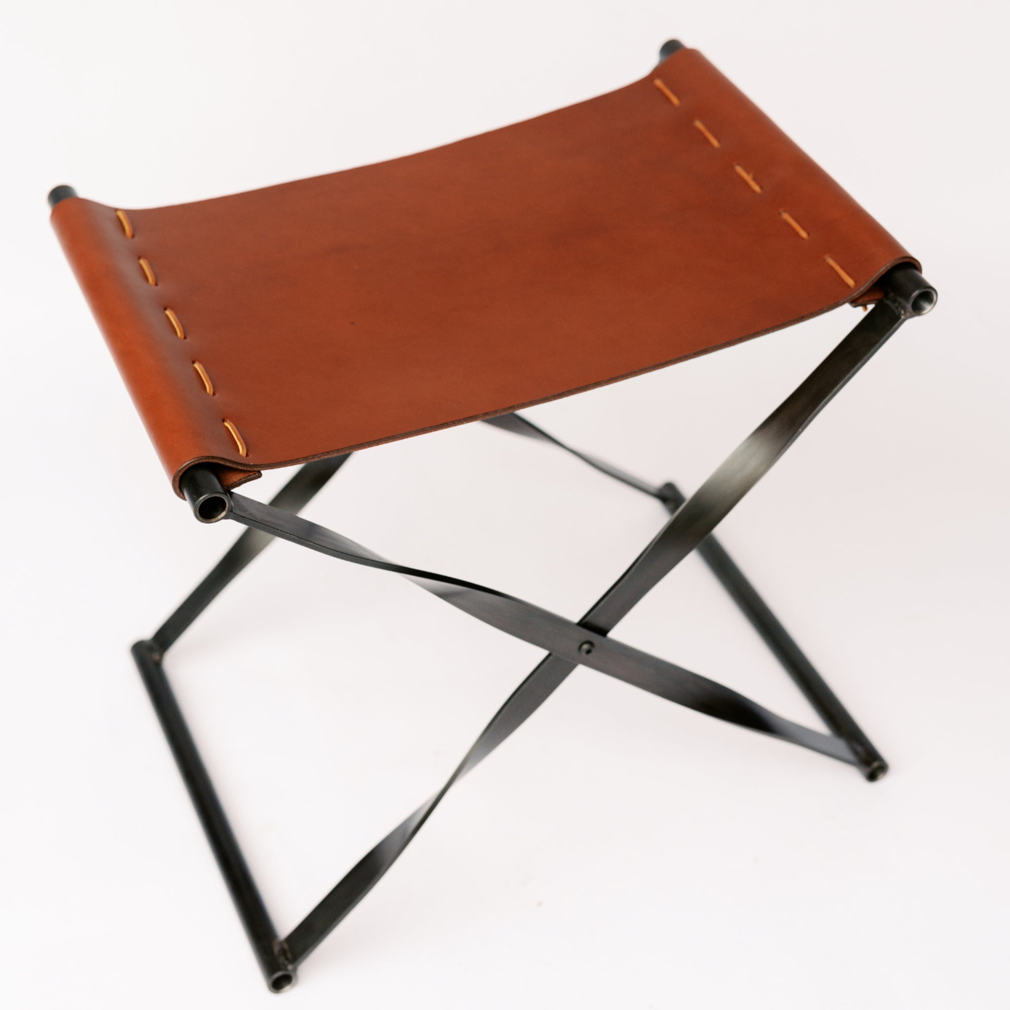 Steel & Leather Folding Stool