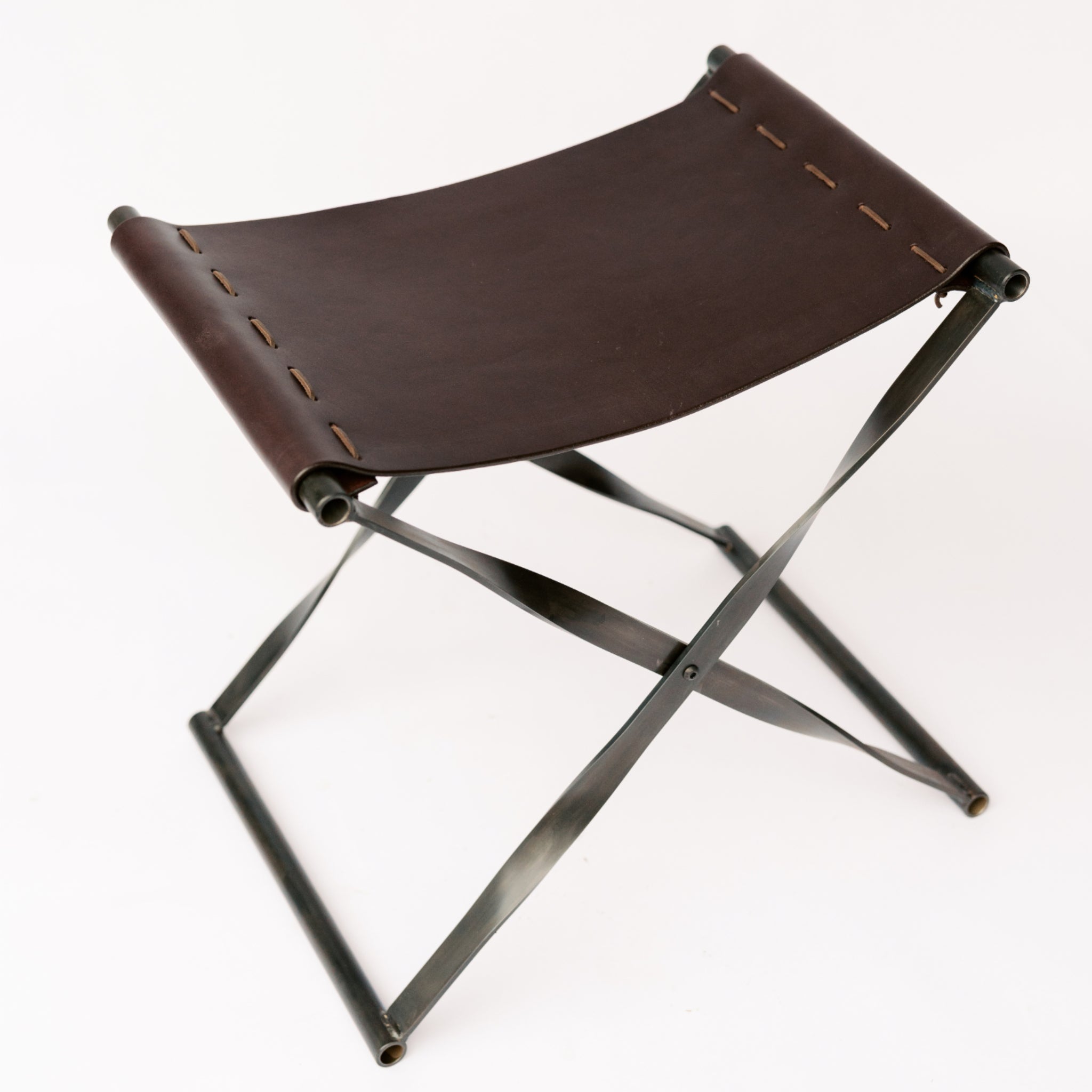 Steel & Leather Folding Stool