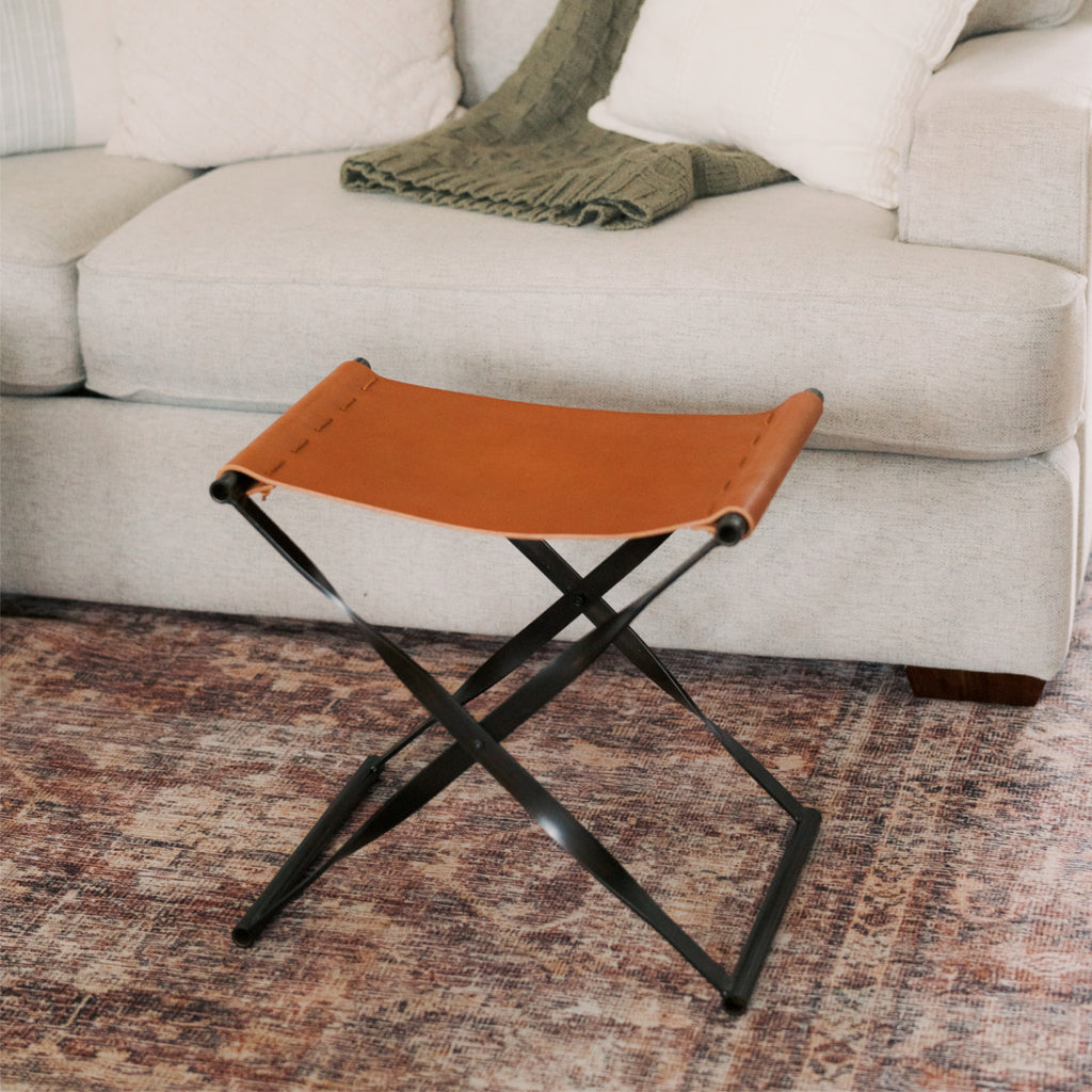 Steel & Leather Folding Stool