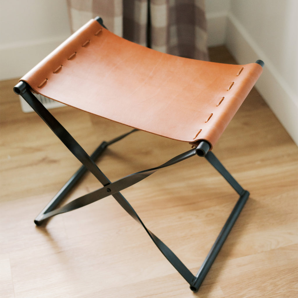 Steel & Leather Folding Stool