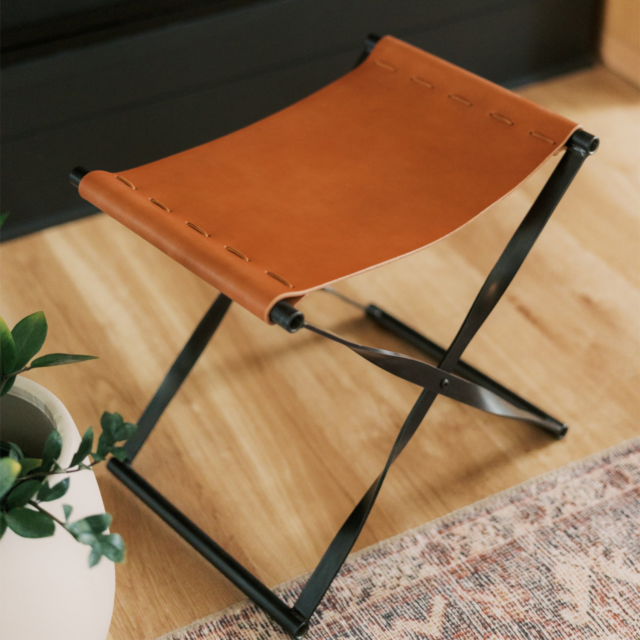 Steel & Leather Folding Stool