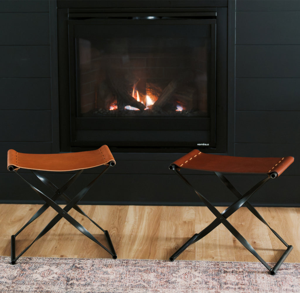 Steel & Leather Folding Stool